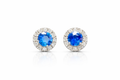 Natural Sapphire & Diamond Halo Stud Earrings – 14K Gold